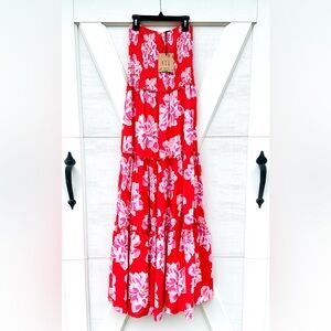 Abel The Label Anthropologie Floral Red & Pink Maci Dress